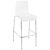 Tabouret de bar design 'Kadra' en bois blanc avec 4 pieds en métal chromé et dossier haut