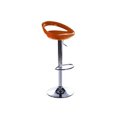 Tabouret de bar réglable design 'Romeo' pivotant orange avec pied central en métal chromé