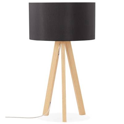 Lampe à poser scandinave trépied 'Stätiv' abat-jour noir 3 pieds en bois naturel