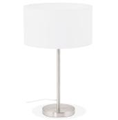 Lampe à poser design 'Okno' abat-jour cylindrique blanc socle en métal brossé réglable