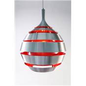Suspension design 'Space Sphère' en aluminium brossé et rouge réglable en hauteur