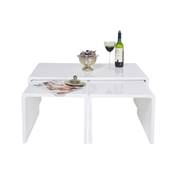 Table basse + 2 tables design d'appoint gigognes 'Shiny' blanc laqué – 90 x 50 cm