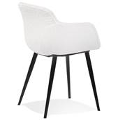 Chaise design lounge à accoudoirs 'NICE' en tissu bouclé blanc avec 4 pieds en métal noir