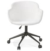 Chaise design de bureau à roulette 'SOFT' en tissu bouclé blanc avec 5 pieds en métal noir