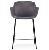 Tabouret de snack design à accoudoirs 'CARINO MINI' en velours gris 4 pieds métal noir dossier haut