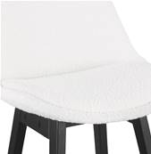 Tabouret de bar design scandinave 'Chairman Black Edition' en tissu bouclé blanc avec 4 pieds en bois noir et dossier haut