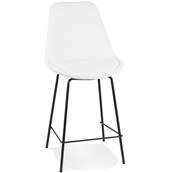 Tabouret de snack mi-hauteur design 'KESKI MINI' en tissu bouclé blanc avec 4 pieds et repose pieds en métal noir dossier haut