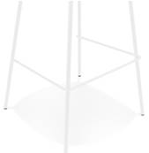 Tabouret de bar design de style moderne 'KESKI' en tissu bouclé blanc 4 pieds et repose pieds métal blanc dossier haut