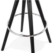 Tabouret de bar 'Black Circle' tissu bouclé blanc 4 pieds bois noir repose pieds chromé dossier haut