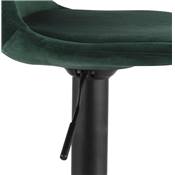 Tabouret de bar réglable 'LUSSO' pivotant velours vert pied et repose pieds métal noir dossier haut
