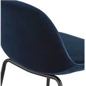Tabouret de bar design style baroque 'Tekno' en velours bleu 4 pieds en métal noir et dossier haut
