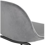 Tabouret de bar design style baroque 'Tekno' en velours gris 4 pieds en métal noir et dossier haut