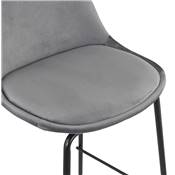 Tabouret snack mi-hauteur style baroque 'Tekno Mini' en velours gris 4 pieds métal noir dossier haut