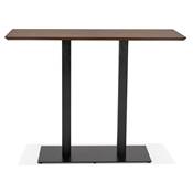 Table de bar haute design 'Tvillin Black' noyer double pied central en métal noir – 150 x 70 cm