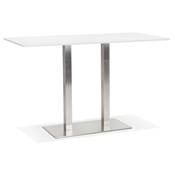 Table de bar haute design 'Tvillin XL' bois blanc double pied central en métal brossé – 180 x 90 cm