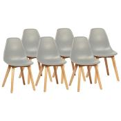 Chaise scandinave 'Karl' grise avec 4 pieds en bois naturel - Lot de 6