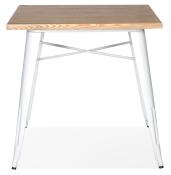 Table de salle à manger carré style industriel 'ORIANE' avec plateau bois naturel et pieds en métal blanc - 76 x 76 cm