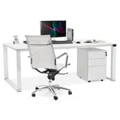 Grand bureau direction droit 'BUSINESS XL' bois blanc pieds métal blanc et chromé – 200 x 100 cm