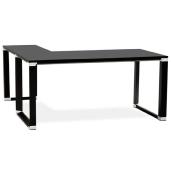 Bureau de direction d'angle 'Business L' plateau bois noir pieds métal noir et chromé – 160 cm