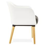 Chaise design scandinave à accoudoirs 'Varda' grise et blanche avec 4 pieds en bois naturel