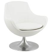 Fauteuil lounge design 'Kômfort' pivotant blanc pied central en aluminium brossé