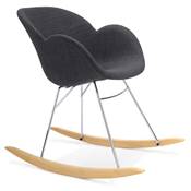 Chaise à bascule design à accoudoirs 'Gungstöl' en tissu gris foncé pieds en bois et métal chromé