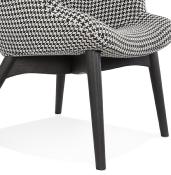 Fauteuil à oreilles design capitonné design 'ELEGAN' en tissu pied de poule pieds en bois noir