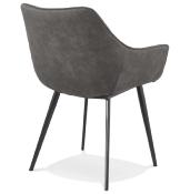 Chaise design vintage à accoudoirs 'DUCA' en microfibre gaufrée grise avec 4 pieds en métal noir