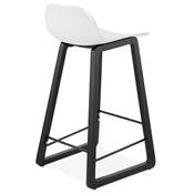 Tabouret de snack mi-hauteur design 'Skala Black Edition' blanc pieds tréteaux bois noir dossier bas