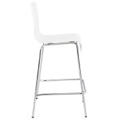 Tabouret de snack mi-hauteur 'Kadra Mini' blanc 4 pieds et repose pieds en métal chromé dossier haut