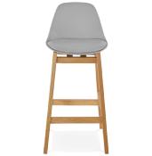 Tabouret de snack mi-hauteur design scandinave 'Topo Mini' gris 4 pieds en bois naturel dossier haut