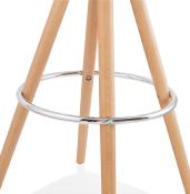 Tabouret de bar scandinave 'Circle' noir 4 pieds bois et repose pieds en métal chromé dossier haut