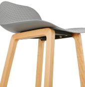 Tabouret de snack mi-hauteur design scandinave 'Skala' gris pieds tréteaux bois naturel dossier bas