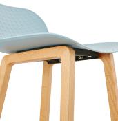 Tabouret de snack mi-hauteur design scandinave 'Skala' bleu pieds tréteaux bois naturel dossier bas