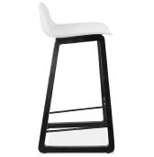 Tabouret de snack mi-hauteur design 'Skala Black Edition' blanc pieds tréteaux bois noir dossier bas