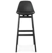 Tabouret de bar design scandinave 'Topo Black Edition' noir 4 pieds en bois noir et dossier haut