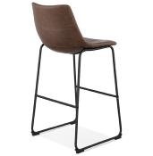 Tabouret de bar design 'Klub' marron avec 4 pieds et repose pieds en acier noir et dossier haut