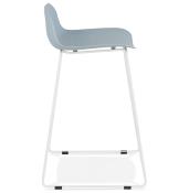 Tabouret de snack mi-hauteur 'Steel Mini' bleu pieds tréteaux repose pieds métal blanc dossier bas