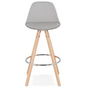 Tabouret snack mi-hauteur scandinave 'Circle Mini' gris 4 pieds bois repose pied chromé dossier haut