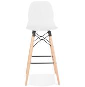 Tabouret de bar scandinave 'Greatwood' blanc 4 pieds bois repose pieds en métal noir et dossier haut