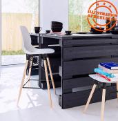 Tabouret de bar scandinave 'Greatwood' blanc 4 pieds bois repose pieds en métal noir et dossier haut