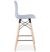 Tabouret de snack mi-hauteur scandinave 'Slakwood Mini' bleu 4 pieds bois repose pieds dossier haut