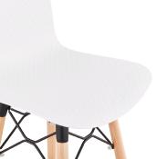 Tabouret de bar scandinave 'Slakwood' blanc 4 pieds bois et repose pieds en métal noir dossier haut