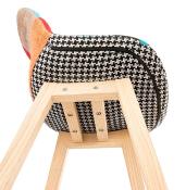 Tabouret de bar design scandinave 'Chairman' en patchwork multicolor 4 pieds en bois et dossier haut