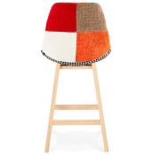 Tabouret de snack mi-hauteur scandinave 'Chairman Mini' patchwork 4 pieds bois dossier haut