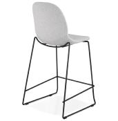 Tabouret de snack mi-hauteur empilable 'Verk Mini' tissu gris clair 4 pieds métal noir dossier haut