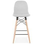 Tabouret de snack mi-hauteur scandinave 'Verkwood Mini' tissu gris clair 4 pieds bois dossier haut