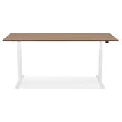 Bureau design assis-debout électrique 'SEMPLICE' en noyer pieds en métal blanc - 160 x 80 cm