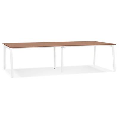 Double bureau bench / table de réunion 'INCONTRO DUE' en noyer pieds en métal blanc - 280 x 140 cm