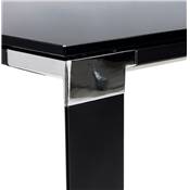 Petit Bureau de direction 'SMALL GLASSTOP' en verre noir pieds métal noir et chromé – 140 x 70 cm